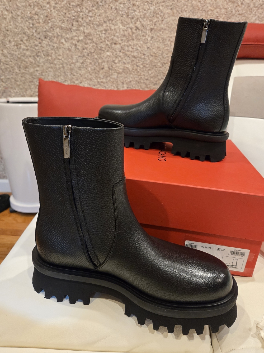 Salvatore Ferragamo  Women's Combat Black Leather Boots Size 9.5M NWB